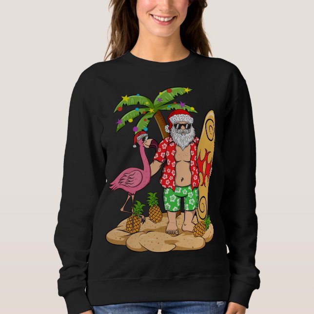 Flamingo Christmas Sweater Funny Santa Palm Tree P Sweatshirt (Vorderseite)
