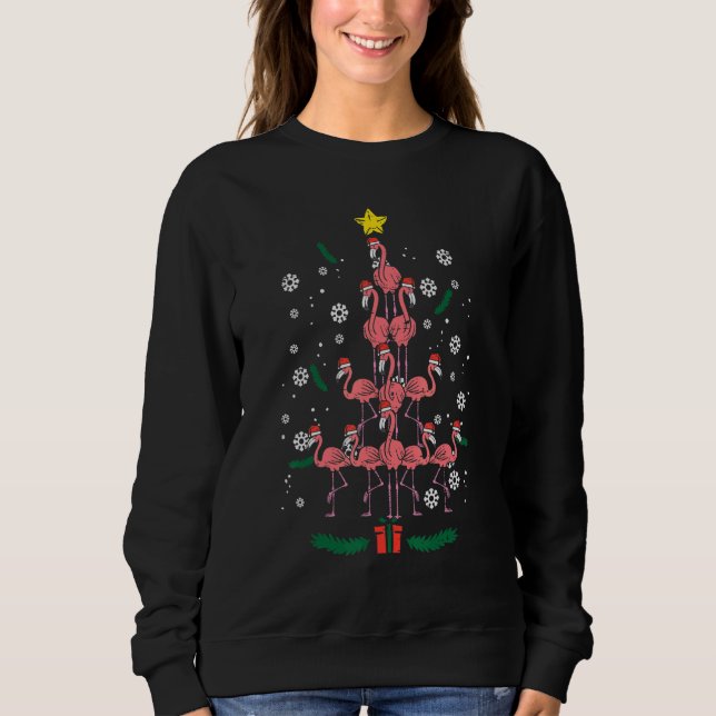 Flamingo Christmas Tree Bird Animal Xmas Women Sweatshirt (Vorderseite)