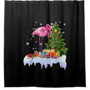 Flamingo Christmas Tree Lights Duschvorhang
