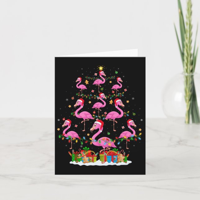 Flamingo Christmas Tree Lights Santa Hat Nk Flamin Karte (Vorderseite)