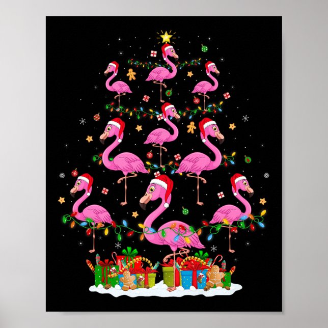 Flamingo Christmas Tree Lights Santa Hat Nk Flamin Poster (Vorne)
