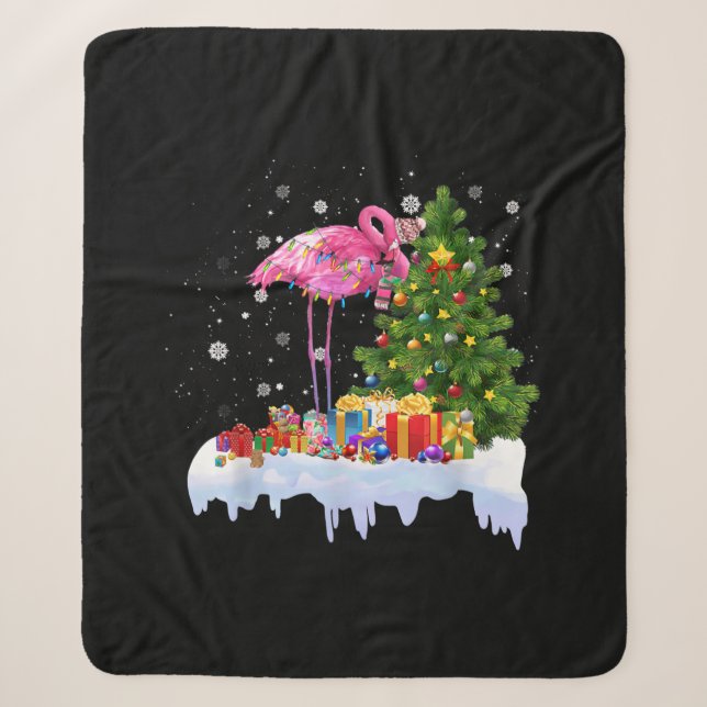 Flamingo Christmas Tree Lights Sherpadecke (Vorderseite)