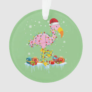 Flamingo Christmas Tree Lights T - Shirt X-Mas Orn Ornament