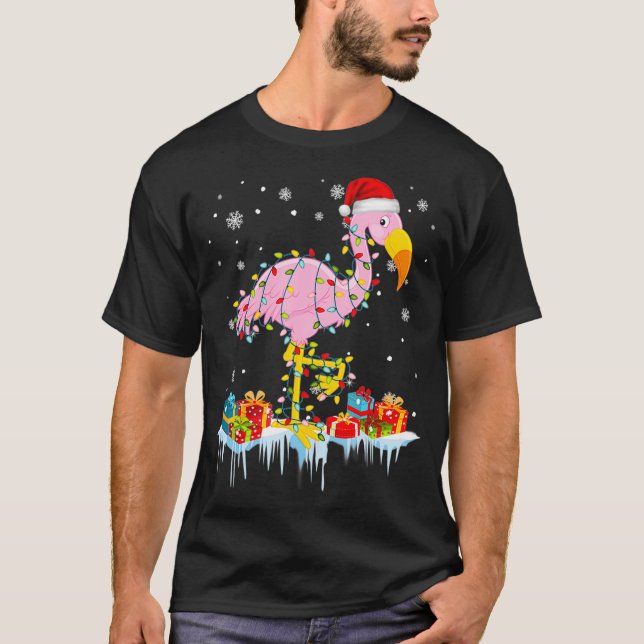 Flamingo Christmas Tree Lights XMas Ornament T-Shirt (Vorderseite)
