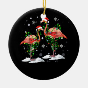 Flamingo Christmas Tree Santa Hat Light Merry Keramik Ornament
