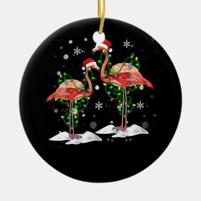 Flamingo Christmas Tree Santa Hat Light Merry Keramik Ornament (Vorne)