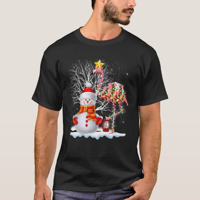 Flamingo Christmas Tree Snowman Weihnachtsmannmütz T-Shirt (Vorderseite)