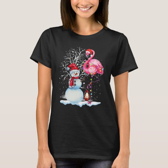 Flamingo Christmas Tree Snowman Weihnachtsmannmütz T-Shirt (Vorderseite)