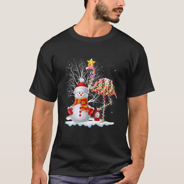 Flamingo Christmas Tree Snowman Weihnachtsmannmütz T-Shirt (Vorderseite)