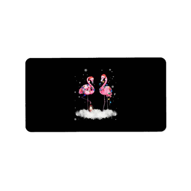 Flamingo Christmas Tree Weihnachtsmannmütze Light Adressaufkleber (Vorne)