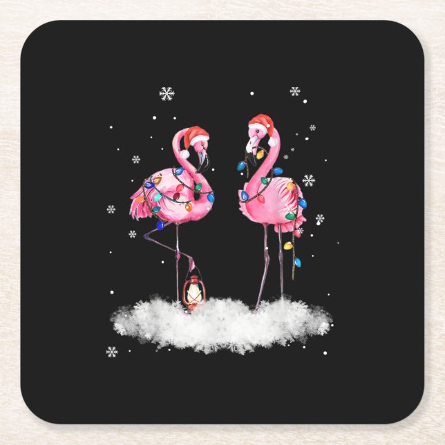 Flamingo Christmas Tree Weihnachtsmannmütze Light Rechteckiger Pappuntersetzer (Vorderseite)