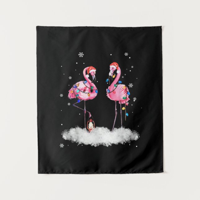 Flamingo Christmas Tree Weihnachtsmannmütze Light Wandteppich (Vorderseite)