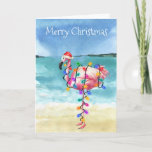 Flamingo Christmas Tropical Beach Karte<br><div class="desc">Dieses Design kann in dem Bereich personalisiert werden, der durch das Ändern des Fotos und/oder Textes zur Verfügung gestellt wird. Sie können auch angepasst werden, indem Sie auf Vorlage personalisieren klicken und dann auf die Schaltfläche klicken, um weitere Optionen anzupassen, um die Hintergrundfarbe zu löschen oder zu ändern, Text hinzuzufügen,...</div>