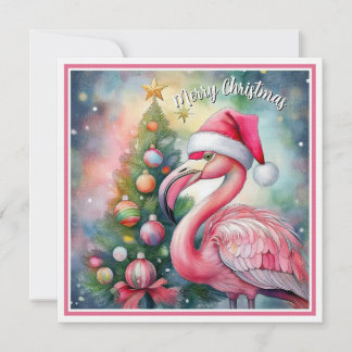 Flamingo Christmas watercolor flat card Feiertagskarte