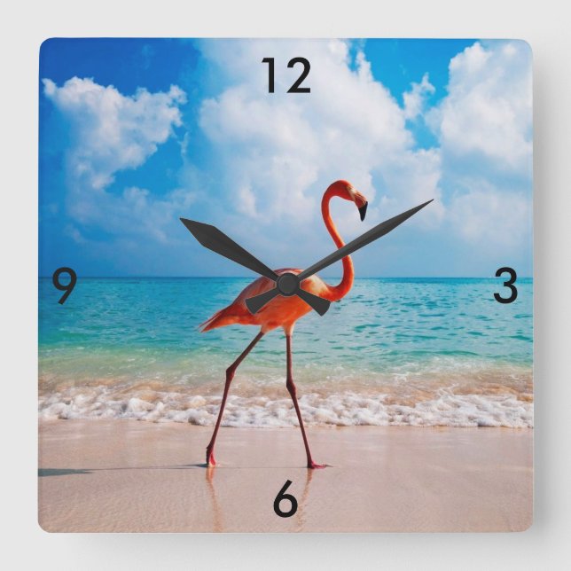 Flamingo Clock Quadratische Wanduhr (Vorderseite)