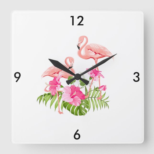 Flamingo Clock Quadratische Wanduhr (Vorderseite)