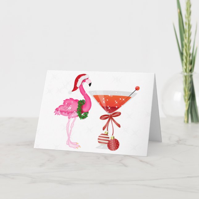 Flamingo Cocktail Christmas Card - SRF Feiertagskarte (Vorderseite)