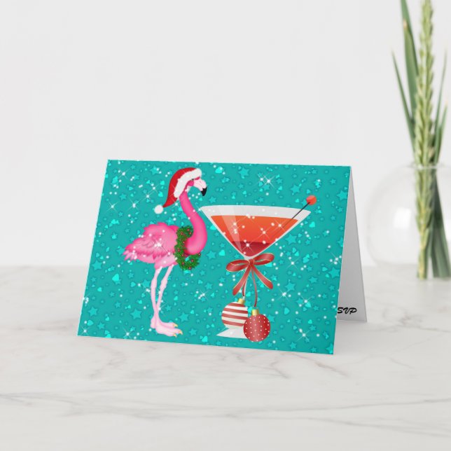 Flamingo Cocktail Einladungskarte - SRF (Vorderseite)