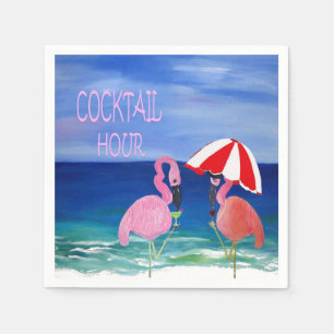 Flamingo-Cocktail-Stunde Strandservietten. Serviette