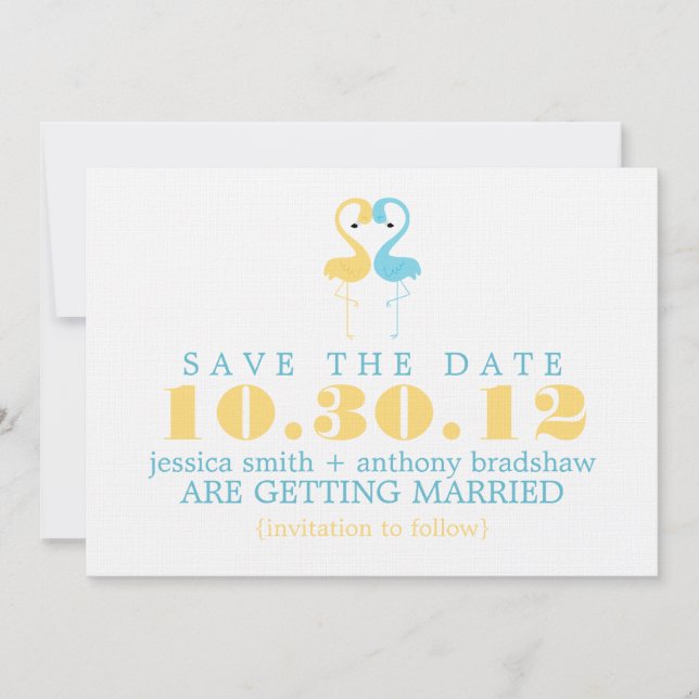 Flamingo Couple Wedding Save the Date Einladung (Vorderseite)