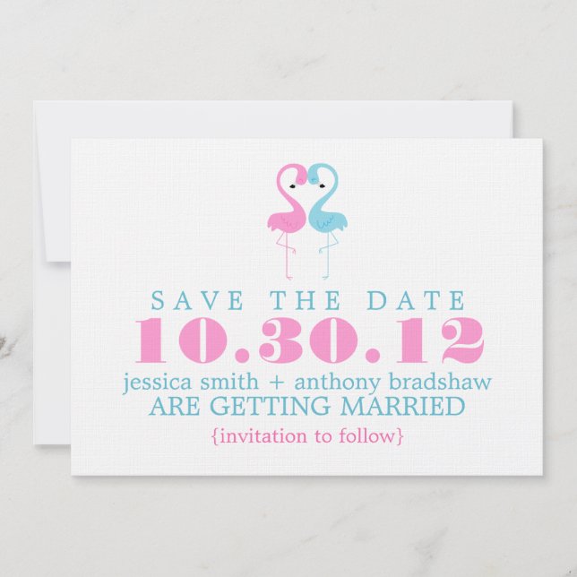 Flamingo Couple Wedding Save the Date Einladung (Vorderseite)