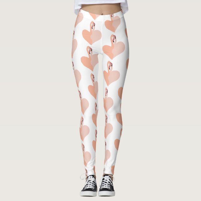 Flamingo Custom Leggings, rosa Flamingos Herz Leggings (Vorderseite)