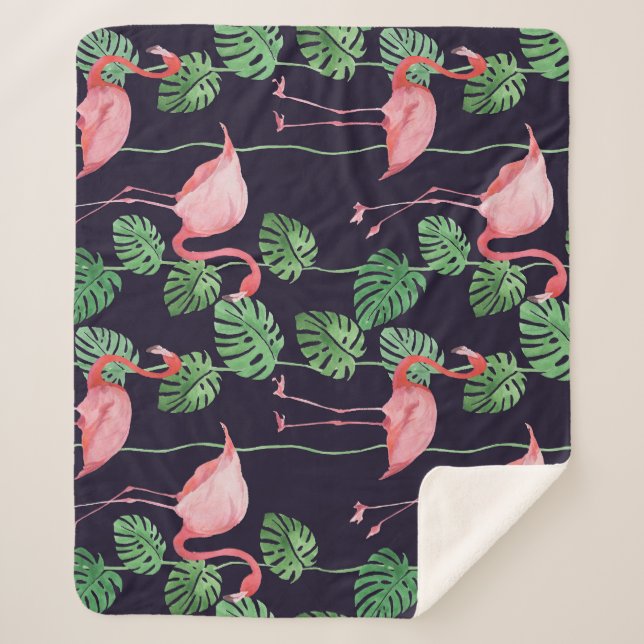 Flamingo Dark: Kleines Aquarellmuster. Sherpadecke (Vorderseite)