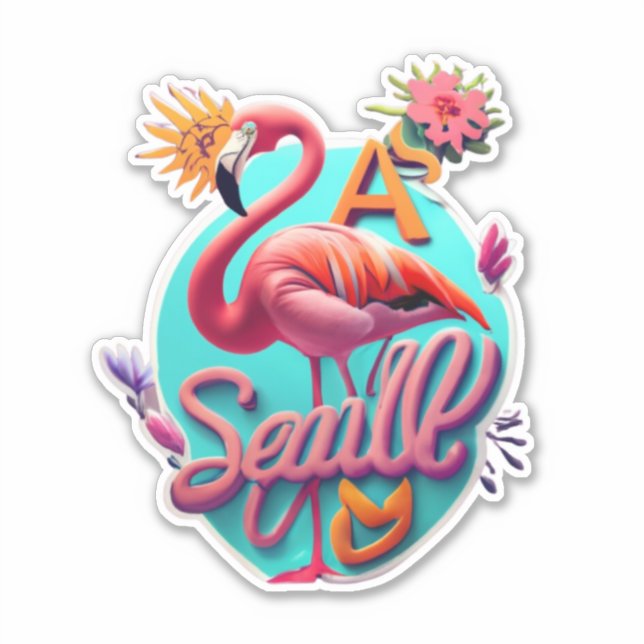 Flamingo Dekorieren mit lebhaften Stickern Aufkleber (Vorderseite)