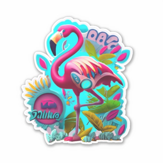 Flamingo Dekorieren mit lebhaften Stickern Aufkleber (Vorderseite)