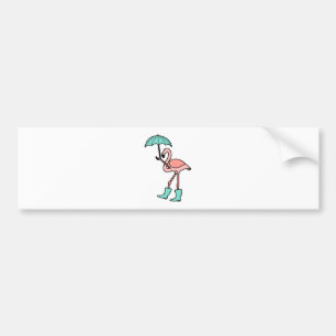 Flamingo, der Regenschirm hält und Regen-Stiefel Autoaufkleber