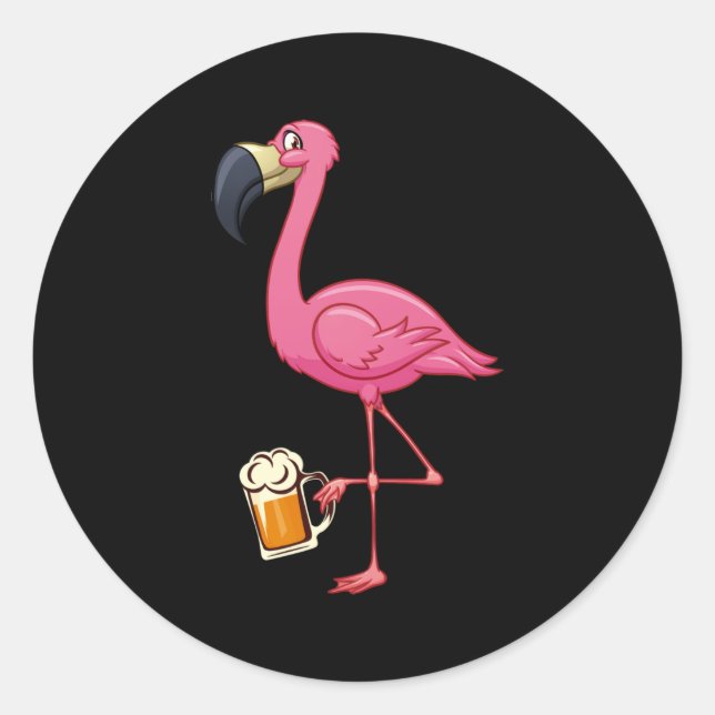 Flamingo Drinking Beer - Funny Pink Flamingo Runder Aufkleber (Vorderseite)