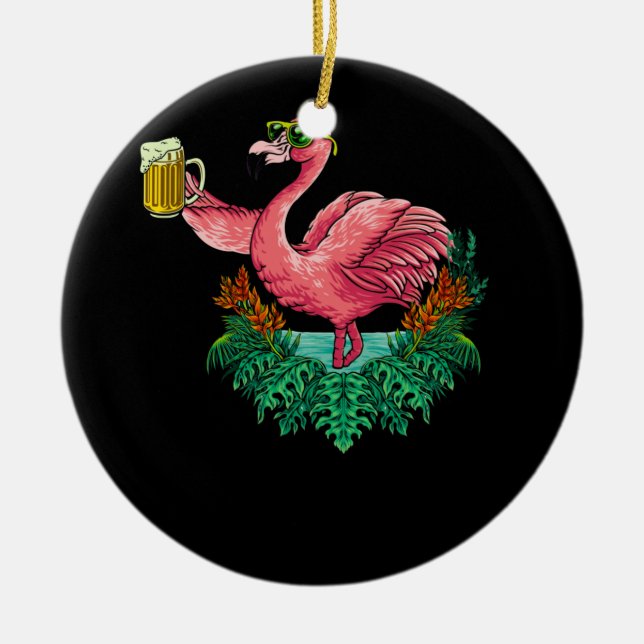 Flamingo Drinking Bier Party Keramik Ornament (Vorne)