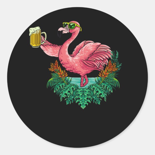 Flamingo Drinking Bier Party Runder Aufkleber (Vorderseite)