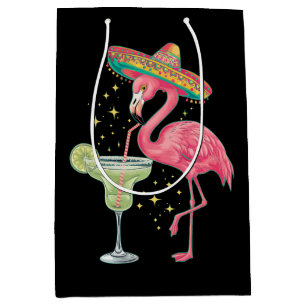Flamingo Drinking Margarita Funny Mexican Poncho Mittlere Geschenktüte