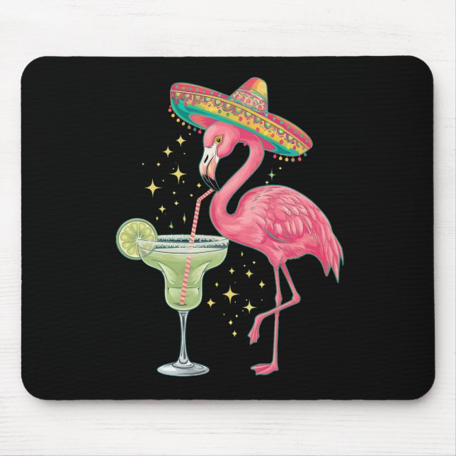 Flamingo Drinking Margarita Funny Mexican Poncho Mousepad (Vorne)