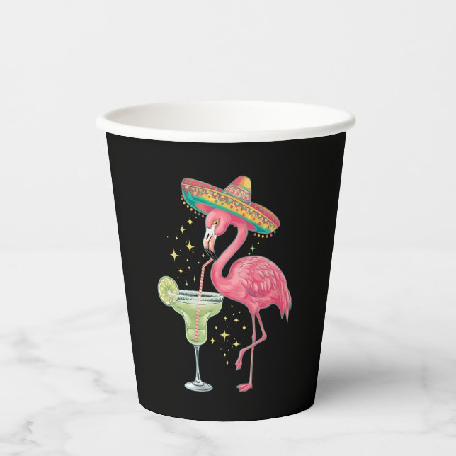 Flamingo Drinking Margarita Funny Mexican Poncho Pappbecher (Vorderseite)