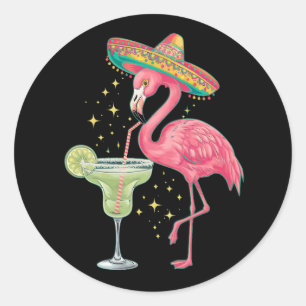Flamingo Drinking Margarita Funny Mexican Poncho Runder Aufkleber