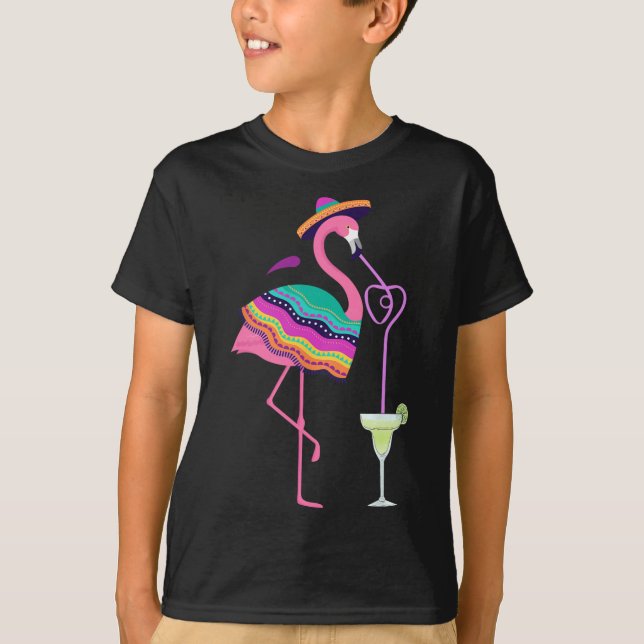 Flamingo Drinking Margarita Mexican Poncho Cinco D T-Shirt (Vorderseite)