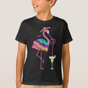 Flamingo Drinking Margarita Mexican Poncho Cinco D T-Shirt