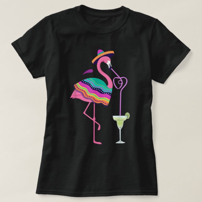 Flamingo Drinking Margarita Mexican Poncho Cinco D T-Shirt (Design vorne)