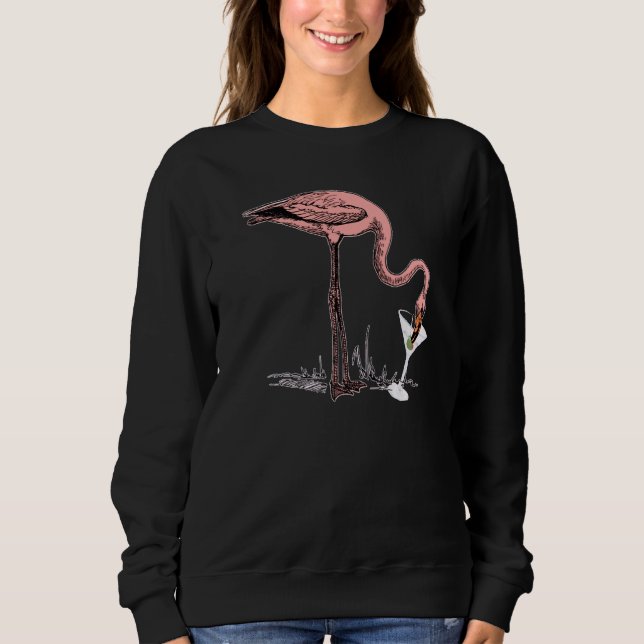Flamingo Drinking Martini Art Illustration Premium Sweatshirt (Vorderseite)
