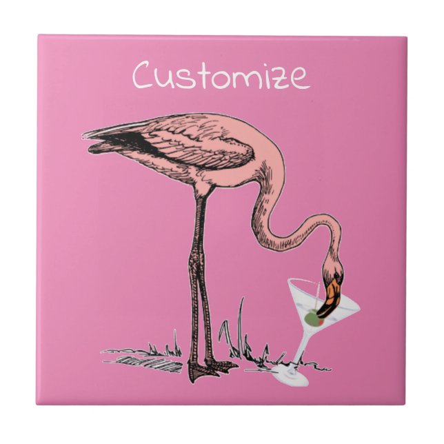 Flamingo Drinking Martini Thunder_Cove Fliese (Vorderseite)