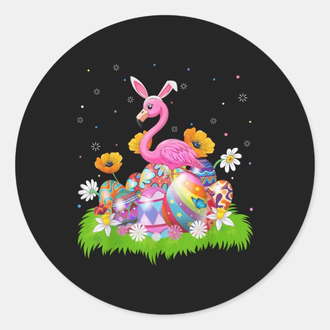 Flamingo Easter Egg Hunt Bunny Ear Flamingo Osterf Runder Aufkleber (Vorderseite)
