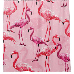 Flamingo Elegance: Rosa Vogelmuster. Duschvorhang