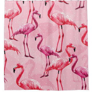 Flamingo Elegance: Rosa Vogelmuster. Duschvorhang