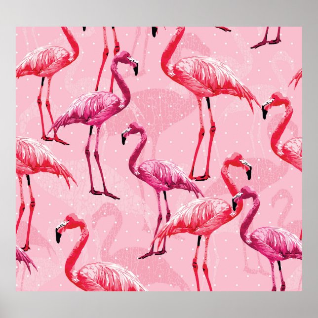 Flamingo Elegance: Rosa Vogelmuster. Poster (Vorne)