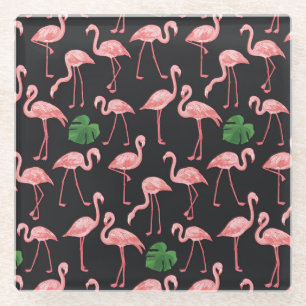 Flamingo Elegance: Vintag Monstera Fusion. Glasuntersetzer