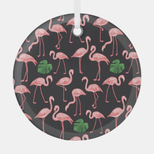 Flamingo Elegance: Vintag Monstera Fusion. Ornament Aus Glas
