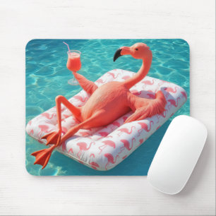 Flamingo entspannt auf einer Poolmatratze Mousepad