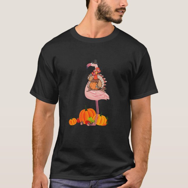 Flamingo Erntedank Halloween T-Shirt (Vorderseite)